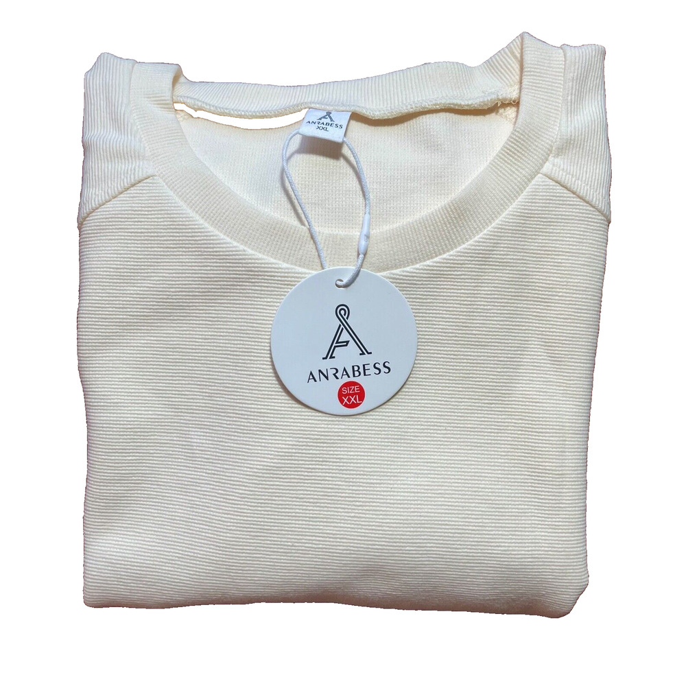 Anrabess Women's Pull-Over Sweater Cream Crew Neck XXL NWT